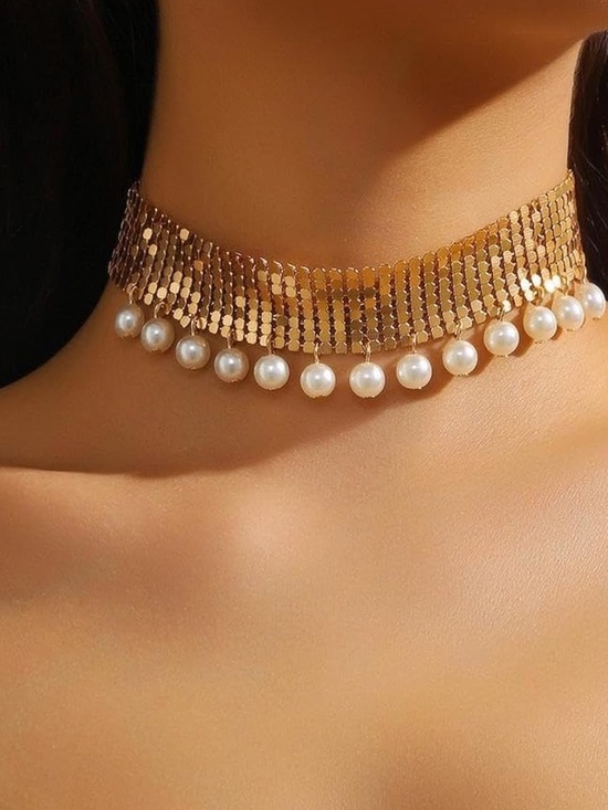 Anthropologie Jewelry - Anthropologie Gold Mesh Choker with Pearl Fringe